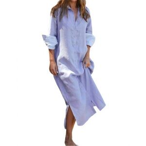 LJC DESIGNS stevie midi dress in cornflower blue linen dress M